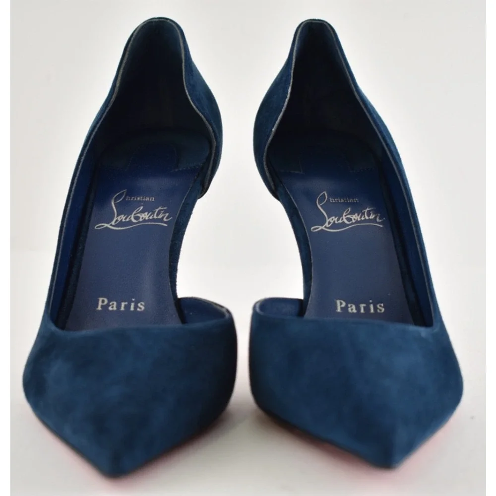 Christian Louboutin Iriza 85 Last Night Navy Blue Suede D'orsay Heel Pump 40.5